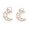 Brass Micro Pave Cubic Zirconia Charms, with Jump Rings, Moon, Clear, Platinum, 9.5x7x2mm, Jump Ring: 4x0.6mm, Hole: 2.5mm