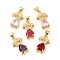 Real 16K Gold Plated Brass Micro Pave Cubic Zirconia Pendants, Cadmium Free & Lead Free, with Glass, Girl Charms, Mixed Color, 18x11x4.5mm, Hole: 4.5x3.5mm