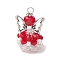 Glass Pendants, Angle, with Alloy Wing Beads & Iron Loop, Faceted, Red, 29x18x16mm, Hole: 3mm