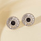 Geometric Stainless Steel Sun Stud Earrings, Silver, Black, 15x15mm