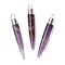 Natural Amethyst Brass Pointed Pendants, Cadmium Free & Lead Free, Bullet Shaped, Silver Color Plated, 33~37x4~5mm, Hole: 2mm