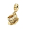 Brass Micro Pave Clear Cubic Zirconia European Dangle Charms, Large Hole Pendants, Coffee Cup & Spoon, Long-Lasting Plated, Rack Plating, Cadmium Free & Lead Free, Real 18K Gold Plated, 23mm, Hole: 4.5mm