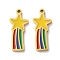 Ion Plating(IP) 304 Stainless Steel Charms, with Enamel, Star with Rainbow Charm, Real 18K Gold Plated, 16.5x7x1.5mm, Hole: 1mm