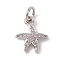 Brass Micro Pave Cubic Zirconia Charms, with Jump Ring, Cadmium Free & Lead Free, Starfish Charms, Platinum, 12x10x2mm, Hole: 3mm