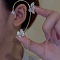 Fashionable Tassel Brass Cuff Earrings, with High Sense of Curve, with Rhinestone, Butterfly, Light Gold, 110x45mm