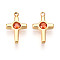 Ion Plating(IP) 304 Stainless Steel Micro Pave Cubic Zirconia Charms, Cross, Real 18K Gold Plated, Orange Red, 13x8x2.5~3mm, Hole: 1.2mm