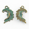 Zinc Alloy Pendants, Cadmium Free & Lead Free, Moon, Antique Bronze & Green Patina, 26x15x3mm, Hole: 2mm