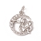 Brass Micro Pave Clear Cubic Zirconia Pendants, with Jump Rings, Long-Lasting Plated, Moon with Elf, Platinum, 15x13x3mm, Jump Ring: 5x0.7mm, Inner Diameter: 3.6mm