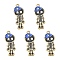 5Pcs Alloy Enamel Pendants, Skeleton with Hat Charm, Golden, Blue, 32.5x13x1.5mm, Hole: 1.6mm