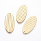 304 Stainless Steel Pendants, Textured, Oval with Stripe, Golden, 38x16.5x1.1mm, Hole: 1.4mm