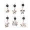6Pcs Tibetan Style Alloy Pendants, with Natural Lava Rock Round Bead, Antique Silver & Platinum, 24~31mm