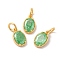 Real 18K Gold Plated Brass Micro Pave Cubic Zirconia Pendants, Cadmium Free & Nickel Free & Lead Free, with Jump Rings, Oval, Light Green, 10x6.5x2.5mm, Hole: 3mm