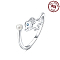 925 Sterling Silver Adjustable Open Cuff Rings, with Cubic Zirconia, Elephant, Inner Diameter: 18mm