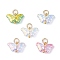 Electroplating Glass Charms, Butterfly, with 304 Stainless Steel Open Jump Rings, Golden, 10x15x5mm, Hole: 3.4mm