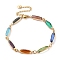 Colorful Glass Link Chain Bracelets, with Golden Brass Chains, Oval, 10-1/8 inch(25.7cm), 60mm extender