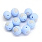 Round with Heart Pattern Food Grade Silicone Beads, DIY Necklaces Making, Cornflower Blue, 15mm