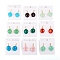 Glass Dangle Earrings, with Light Gold Plated Brass Earring Hooks, Flat Round, Mixed Color, 26~27x16x9.5mm, Pin: 1mm