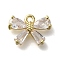 Rack Plating Brass Micro Pave Cubic Zirconia Charms, Cadmium Free & Nickel Free & Lead Free, Long-Lasting Plated, Bowknot, Real 14K Gold Plated, 8.5x11.5x3mm, Hole: 1.2mm