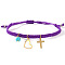 Handmade Golden Brass Charm Bracelets, Natural Turquoise Beads Braided Bead Bracelets for Women, Heart & Cross, Indigo, Inner Diameter: 11 inch(28cm)