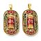 Brass Enamel Pendants, Long-Lasting Plated, Lead Free & Cadmium Free, Golden, Oval with Lotus & Yoga Theme Charm, Colorful, 32.5x18x7mm, Hole: 3x3.5mm