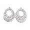 Non-Tarnish 304 Stainless Steel Pendants, Textured, Teardrop Charm, Stainless Steel Color, 33x22x2mm, Hole: 1.5mm