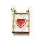 304 Stainless Steel Enamel Pendants, with Jump Ring, Golden, Rectangle with Heart Charm, White, 20x15x3mm, Hole: 3.5mm