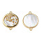 Brass Micro Pave Cubic Zirconia Connector Charms, with Natural Shell, Real 18K Gold Plated, Nickel Free, Flat Round, Creamy White, 19x15x3mm, Hole: 1.2mm