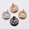 Brass Pendants, Micro Pave Grade AAA Cubic Zirconia, Flat Round with Buddha, Cadmium Free & Nickel Free & Lead Free, Mixed Color, 16x14x2.5mm, Hole: 2mm