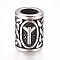 304 Stainless Steel European Beads, Large Hole Beads, Column with Runes/Futhark/Futhor, Antique Silver, 16.2x13.4mm, Hole: 8mm