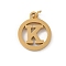 304 Stainless Steel Charms
with Jump Ring, Golden, Ring with Letter Charm, Letter K, 14.5x12x1.5mm, Hole: 3mm