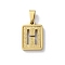 304 Stainless Steel Alphabet Pendants, Real 18K Gold Plated, Rectangle Charm, Letter H, 17.5x12x2mm, Hole: 7.5x3.5mm