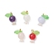5Pcs 5 Styles Natural Amethyst & Quartz Crystal & Rose Quartz & White Jade & Dyed Malaysia Jade Round Pendants, Fruit Charms with Acrylic Leaf and Brass Loops, Golden, 16.5x13x8.5mm, Hole: 2mm, 1pc/style