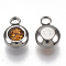 Rhinestone Charms, November Birthstone Charms, with 201 Stainless Steel, Flat Round, Stainless Steel Color, Topaz, 9x6.5x4mm, Hole: 1.8mm