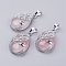 Natural Rose Quartz Pendants, with Brass Finding, Teardrop with Peacock, Platinum, 33x20x10.5mm, Hole: 5x6.5mm