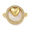 Rack Plating Brass Micro Pave Clear Cubic Zirconia Flat Round Connector Charms, Shell Links, Real 18K Gold Plated, Long-Lasting Plated, Cadmium Free & Lead Free, Heart, 23x17x4mm, Hole: 1.6mm