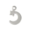 Non-Tarnish 201 Stainless Steel Charms, Moon with Star Charm, Stainless Steel Color, 14x9x1mm, Hole: 1.6mm