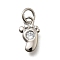 Brass Micro Pave Cubic Zirconia Pendants, Foot, Long-Lasting Plated, Lead Free & Cadmium Free, Rack Plating, with Jump Ring, Platinum, 11x6x2mm, Hole: 3.6mm