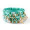 4Pcs 4 Styles Polymer Clay Heishi Beads Stretch Bracelets Sets, Stackable Bracelets, with Brass Round Beads, 304 Stainless Steel Pendants, Letter K & M, Golden, Medium Aquamarine, Inner Diameter: 2-1/4 inch(5.55cm), 1pc/style