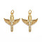 Brass Micro Pave Cubic Zirconia Pendants, with Jump Rings, Nickel Free, Real 16K Gold Plated, Cross with Wing, Clear, 25x20x2.5mm, Jump Ring: 5x1mm, 3mm inner diameter