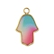 304 Stainless Steel Enamel Pendants, Hamsa Hand Charm, Golden, 17.5x10.5x2mm, Hole: 1.6mm