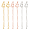 6Pcs 3 Colors Brass Chain Extender, End Chains, with Heart Lobster Claw Clasps and Teardrop Chain Tab, Mixed Color, 66mm, 2pcs/color