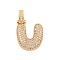 Brass Micro Pave Clear Cubic Zirconia Pendants, Cadmium Free & Nickel Free & Lead Free, Real 18K Gold Plated, Letter U, 31x20x5mm, Hole: 3x6mm