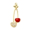 Brass Micro Pave Cubic Zirconia Pendants, Cadmium Free & Nickel Free & Lead Free, Enamel Style, Cherry, with Jump Ring, Real 18K Gold Plated, 39x16.5x5.5mm, Hole: 3.5mm