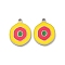304 Stainless Steel Pendants,  with Enamel, Flat Round Charm, Stainless Steel Color, Yellow, 17x13x1.4mm, Hole: 1.4mm