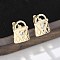 Brass & Glass Hoop Earrings, Lock, Real 18K Gold Plated, 14.5x11x13.5mm