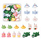 28Pcs 7 Styles Opaque Resin Pendants, with Platinum Tone Iron Loops, Frog & Chick & Rabbit & Crocodile & Lamb & Octopus & Elephant & Tortoise & Dolphin, Mixed Color, 20~27.5x17.5~26x8~10mm, Hole: 2mm, 4pcs/style