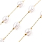 Ion Plating(IP) 304 Stainless Steel Paperclip Chains, Soldered, with ABS Imitation Pearl Beads, Oval, Real 18K Gold Plated, 10x7.5mm, about 16.40 Feet(5m)/Roll