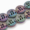 Electroplate Non-magnetic Synthetic Hematite Beads Strands, Matte Style, Flat Round, Multi-color Plated, 12~12.5x4~4.5mm, Hole: 1mm, about 32pcs/strand, 16.14 inch
