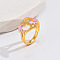 Heart & Flower Brass Pearl Pink Enamel Adjustable Finger Rings, Cadmium Free & Nickel Free & Lead Free, Golden, Letter T, 14mm, Inner Diameter: 17mm