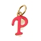 Ion Plating(IP) 304 Stainless Steel Enamel Alphabet Charms, with Jump Ring, Real 14K Gold Plated, Letter P, 12x8.5x1mm, Hole: 5mm